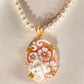 FLORAL ROSE CAMEO NECKLACE WITH FRESHWATER PEARLS