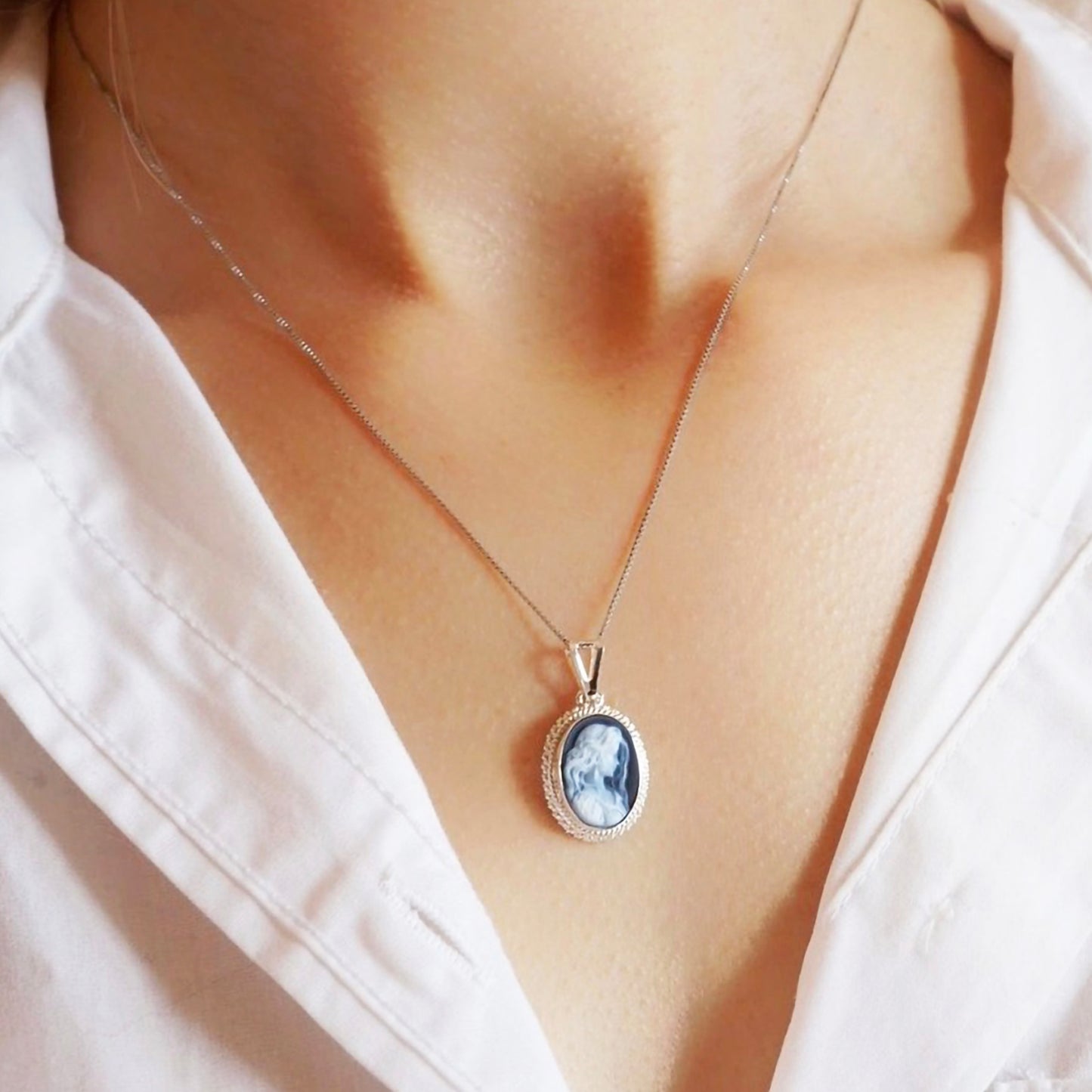 COLLIER BLEU ANNIE MAE - ARGENT