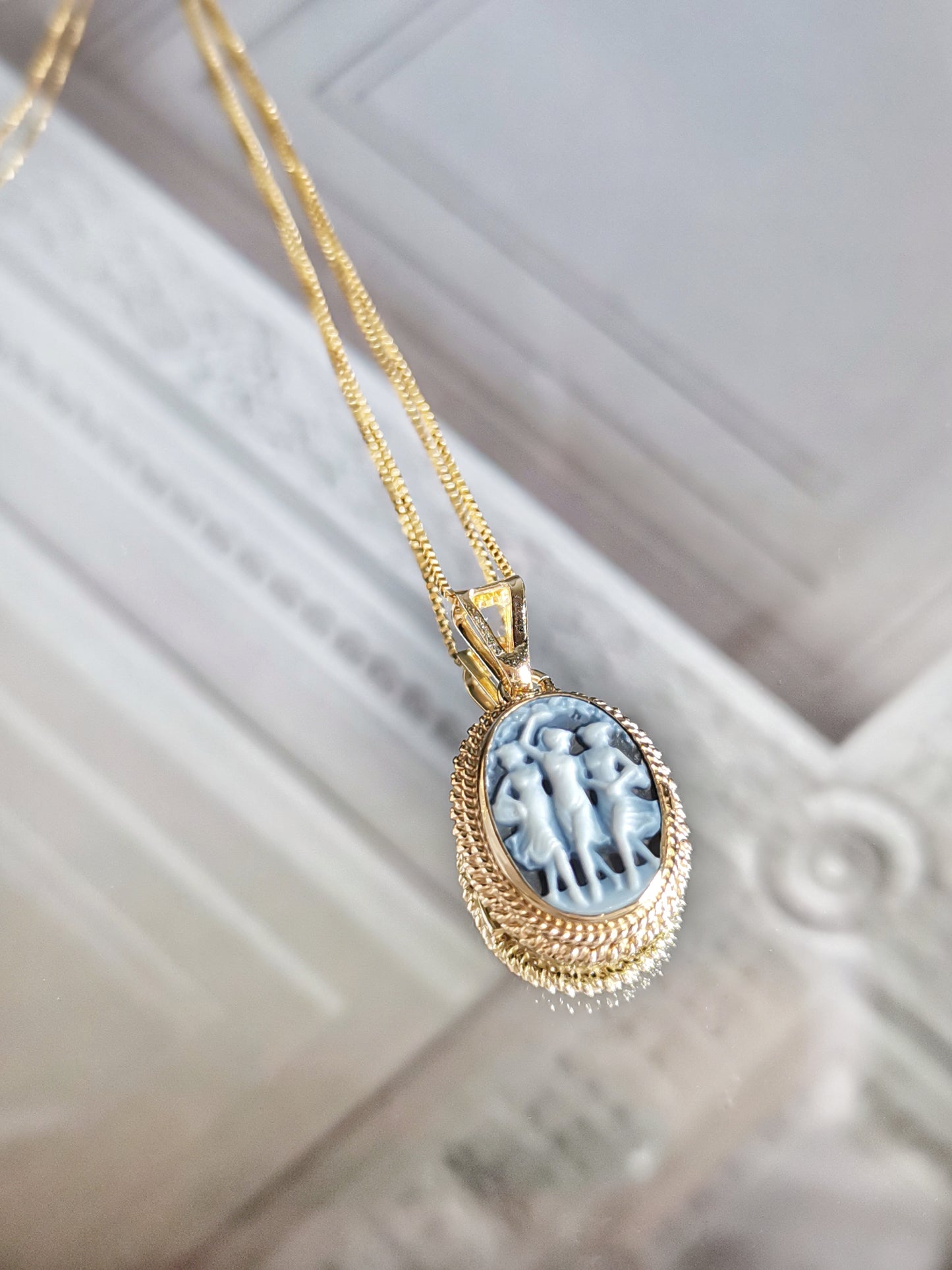 THREE GRACES BLUE CAMEO NECKLACE