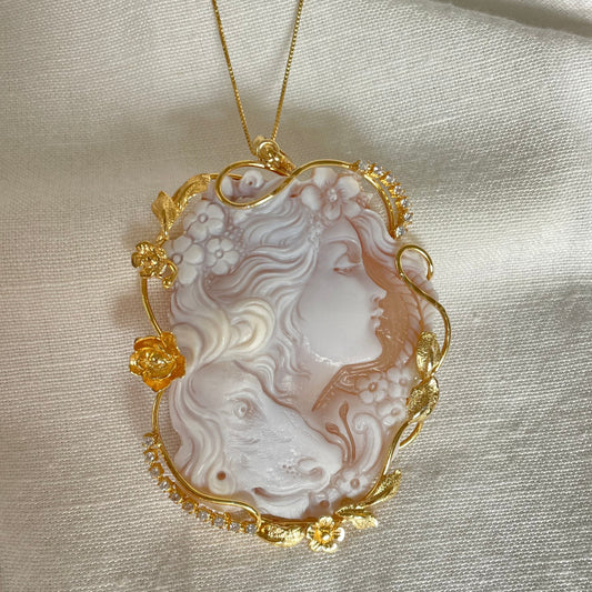 LION AND GIRL CAMEO NECKLACE