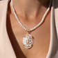 FLORAL ROSE CAMEO NECKLACE WITH FRESHWATER PEARLS