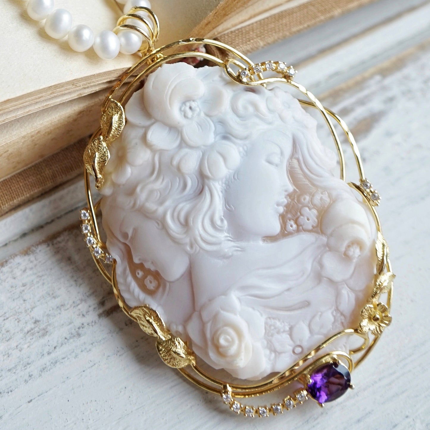 Charming Cameo Necklace with Amethyst Stone