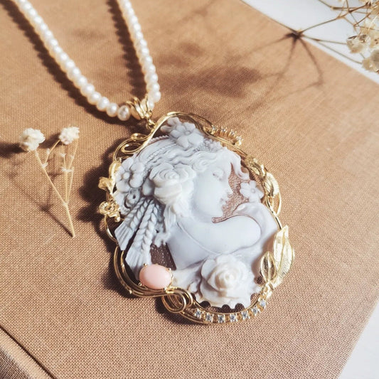 Charming Cameo Necklace with Coral