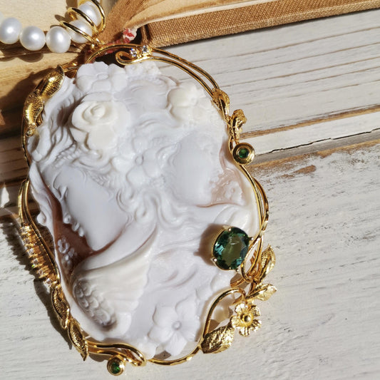 Large Cameo Pendant & Emrald