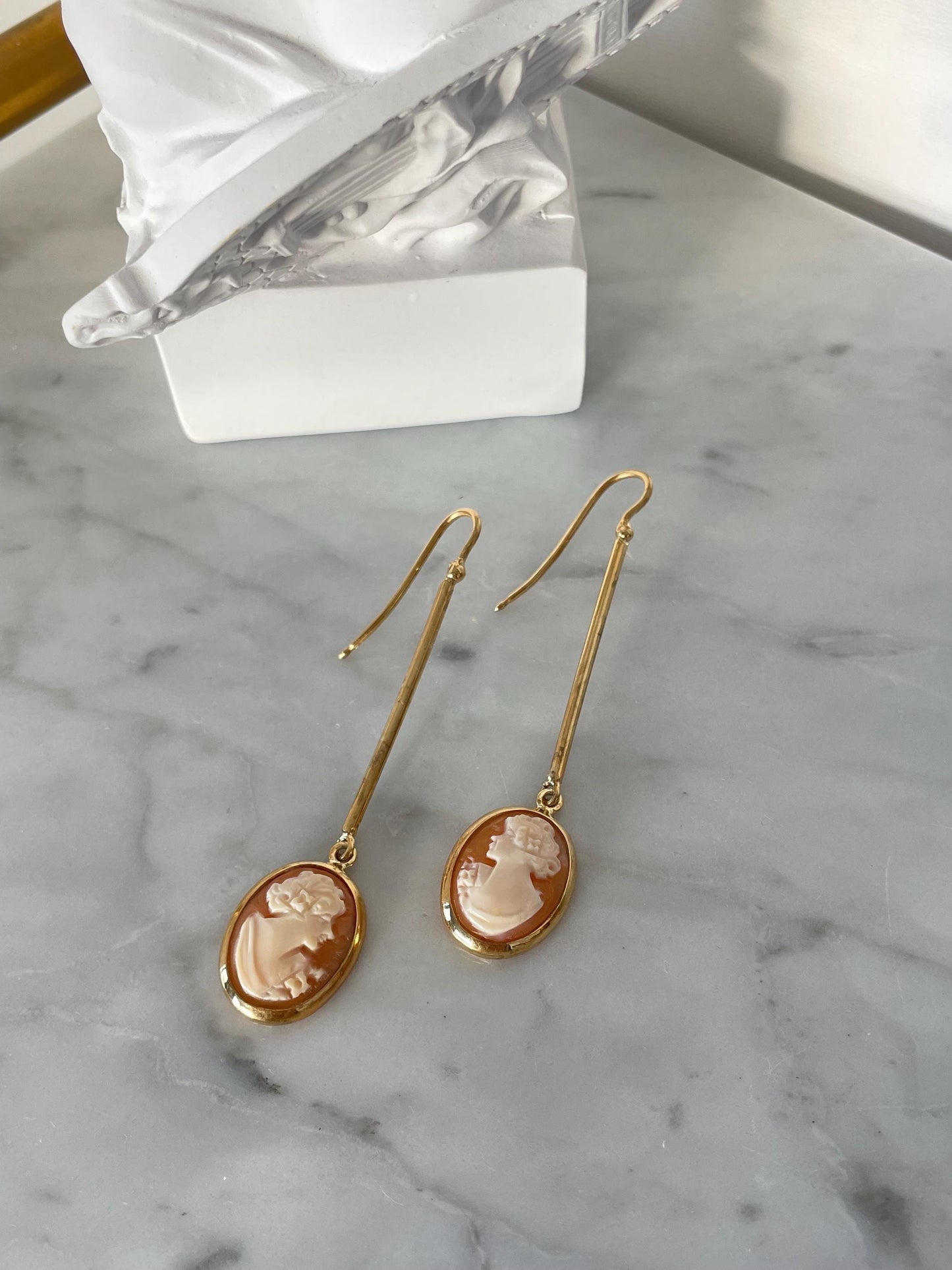 18k Gold Cameo Drop Earrings