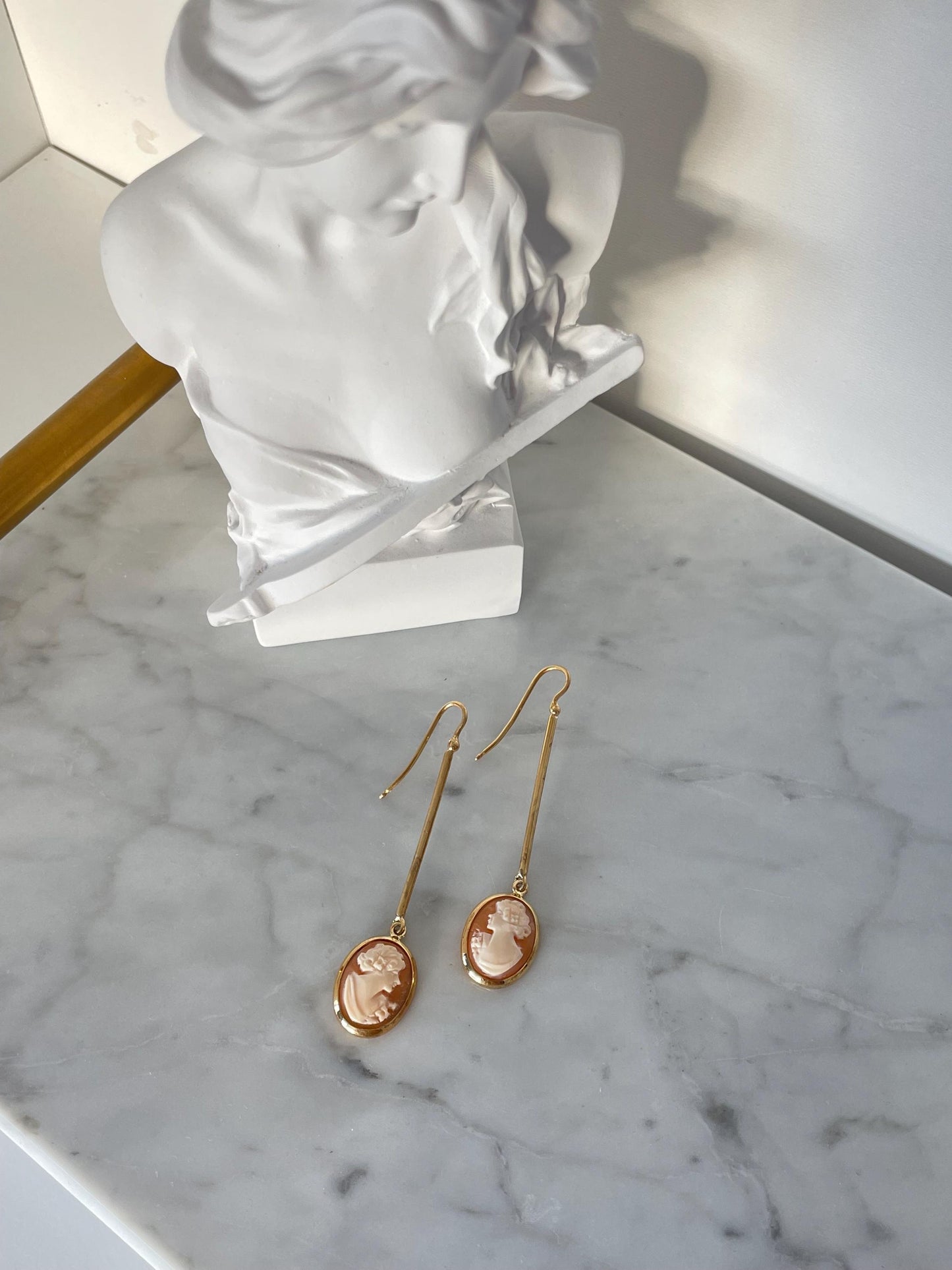 18k Gold Cameo Drop Earrings